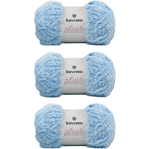 Image of Plush Faux Fur Bulky Yarn, Super Soft Fluffy Fuzzy for Knitting Crocheting Crafting, 100 Gram (3.53 Ounces) 109 Yards (100 Meters) (Baby Blue) (3 Skeins)