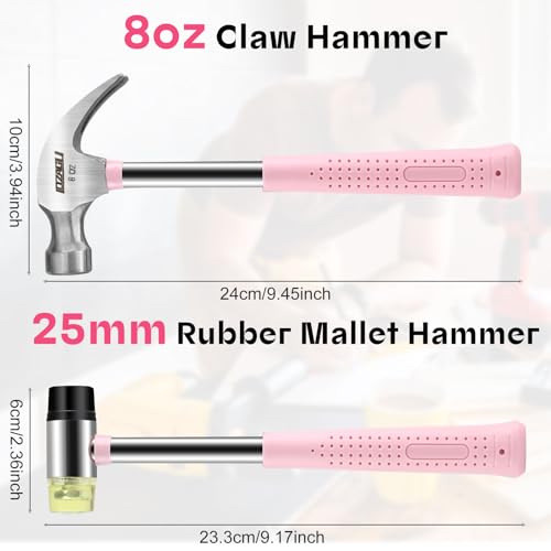 LOZAGU 8oz Hammer, 2-Piece Small Claw Hammer & Rubber Mallet Hammer Mini Hammer Set(Pink) - Image 2