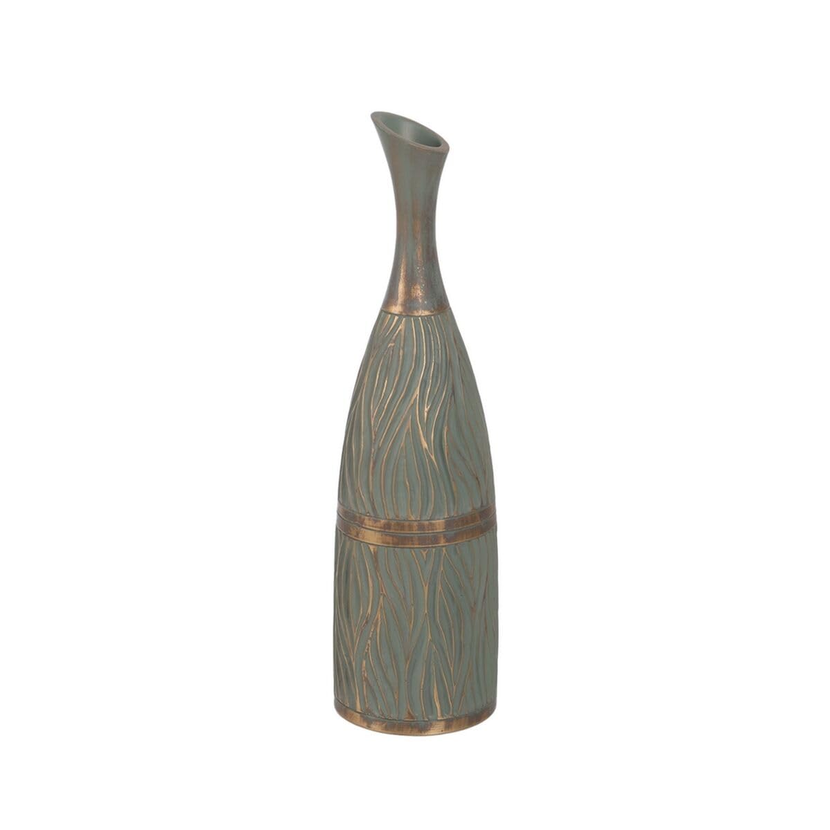 BigBuy Home Vase Green Golden Polyresin 13.5 x 13.5 x 49 cm