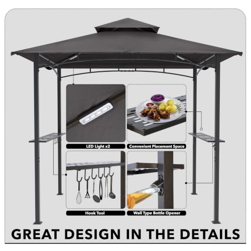 Image of MASTERCANOPY 8 x 5 Grill Gazebo Outdoor BBQ Gazebo Canopy with 2 LED Lights (Dark Gray)