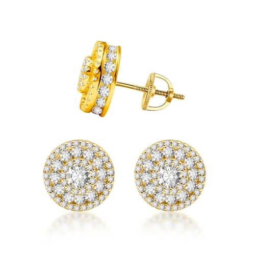 Round S925 VVS Synthetic Moissanite Hip Hop Bling Out Circular Stud Earrings Jewelry Perfect Birthday Mother’s Day Gift for Men Women Silver Earrings Golden Earrings Wedding Set