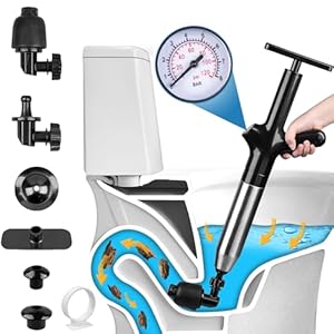 Luney Toilet Plunger, Snake Drain Clog Remover Tool, High Pressure Air Drain Blaster Gun with Visual Barometer, Toilet Unclogger Tool, Air Plunger for Toilet Bathroom, Sink, Kitchen, Floor Clogged