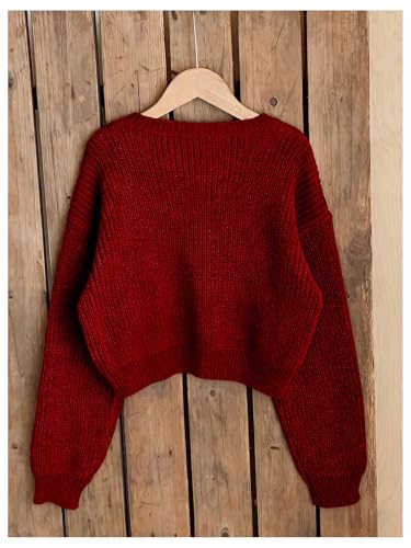 Image of BEAUDRM Girl's Cute Bow Sweater Crew Neck Long Sleeve Drop Shoulder Loose Pullover Tops