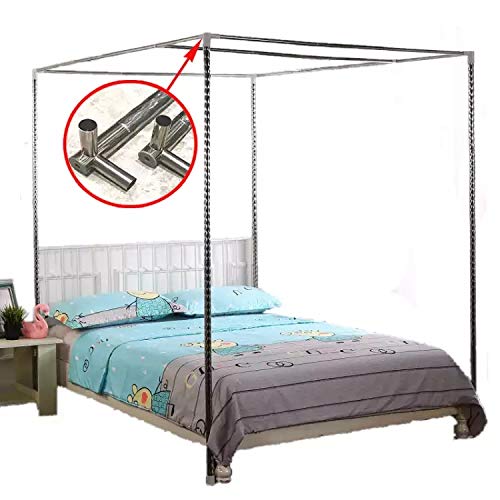 Photo 1 of 32MM Thinken 4 Corner Stainless Steel Bedding Canopy Frame Post Metal Tee Connecters Fit for Twin/Full/Queen/King Size Four Corner Bed Canopies Mosquito Netting Bracket (Queen 1.5MX2M)