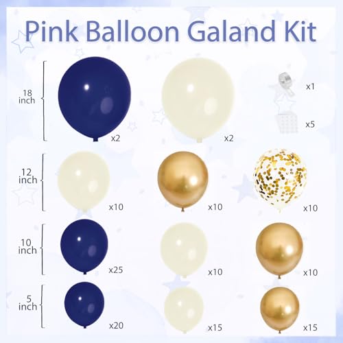 Image of Blocesa Navy Blue Gold White Sand Balloons Arch Kit, Latex, Party Decor. | Navy /Dark Blue /White Sand /Chrome Gold /Confetti Balloon Garland. For Wedding, Boy Birthday, Gender Reveal, Back to School.