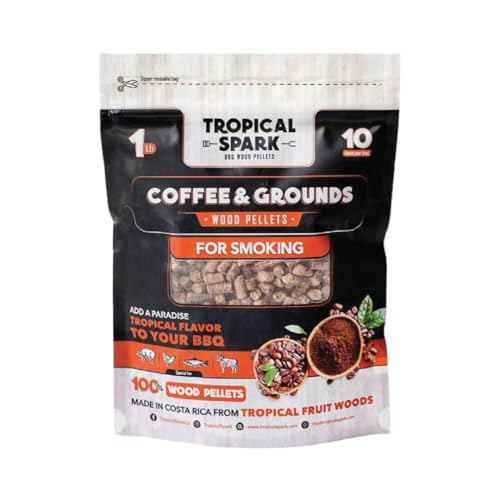 Tropical Spark Wood Pellets | Perfect for BBQ, Smoking, Grilling, Bake, Roast, Braise | Premium 100% All-Natural | Coffee & Grounds Wood | 1 lb. Bag