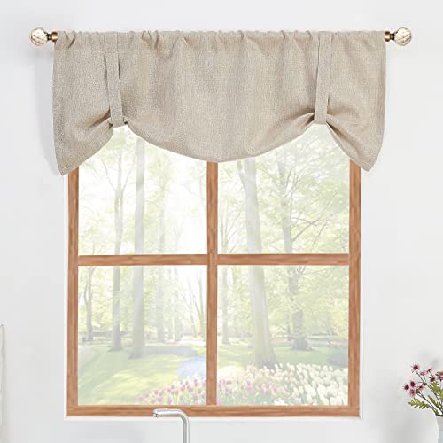 Decohongdi Valances For Windows,Window Valances For Kitchen,Elegant Blackout Linen Textured Top Valance Curtains,Tie Up,52X20In,Dark Beige,1Pack #TOP7