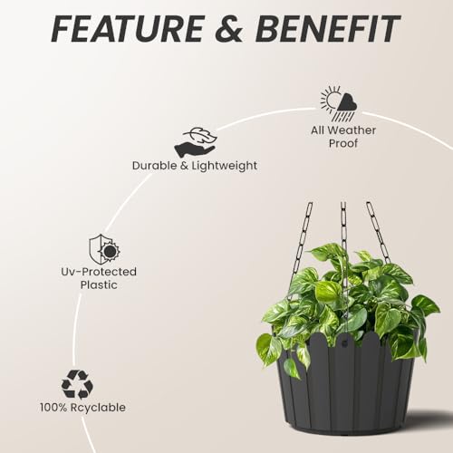 Image of YUCCABE ITALIA SHERA Hanging Fence 8 INCH Planter Pot Plastic Flower Hanging Pots for Home Decoration Sutiable for Indoor and Outdoor (Grey, Pack of 12)