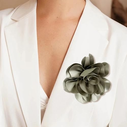 Image of Dainty Satin Fabric Flower Brooches for Women Large Rose Floral Brooch for Party Dance Wedding Banquet Elegant Camellia Fashion Brooch Pin for Women Girl 5.5inch