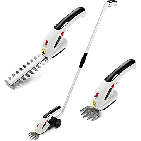 NETTA 7.2V Cordless 2 in 1 Lithium-Ion Grass and Hedge Trimmer, Edging and Shrub Shear, 2 Interchangeable Blades, 2-Way Switch and Safety Key - With Telescopic Pole Handle Cover