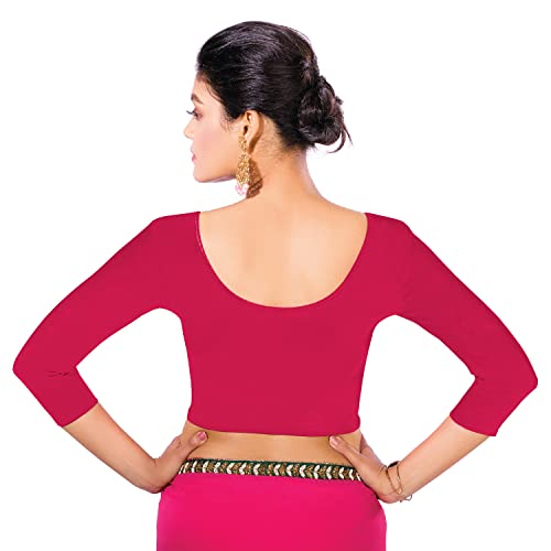 Image of Abhi Cotton Readymade Saree Blouse for Women- 3 /4 Sleeve, Round Neck, Regular-fit, Stretchable, Pull-on Style