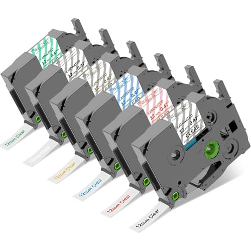 Image of COLORTY Replacement for Brother P-Touch Label Maker Tape TZe 12mm 0.47 Clear Ribbon Laminated TZ Color on Transparent Refills for Ptouch PT-D210 D220 H110 1000 1280 D400 Cube, 1 /2 inch x 26.2', 6 Pack