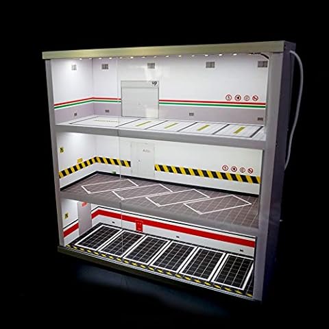 1：64 Model Car Parking Display Case, 3-Layer Model Display Cabinet with LED Lights, Scenery Simulation Parking Lot Acrylic Display Case Desktop Decor, Garage Display Case Cover