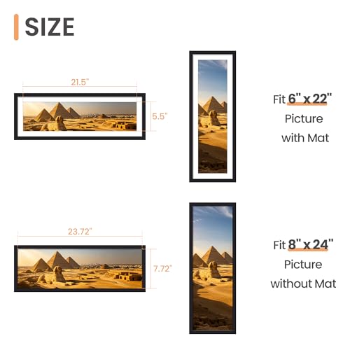 Image of upsimples 8x24 Picture Frame, Display Pictures 6x22 with Mat or 8 x 24 Without, Wall Hanging Photo Frames, Black, 1 Pack