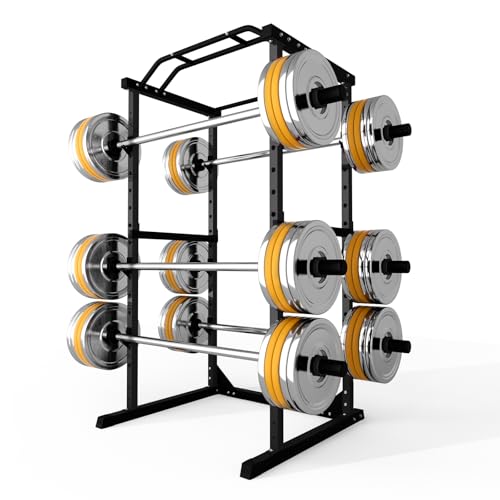 BLUEIAN Power Cage 1800 LBS, All-in-One Squat Rack for Home Gym, Thickened Alloy Steel Power Rack with Pull-up Bar, J-Hooks, Dip Bars, Squat Rack with Attachment for Bench Press Squat Pull Up (Black)