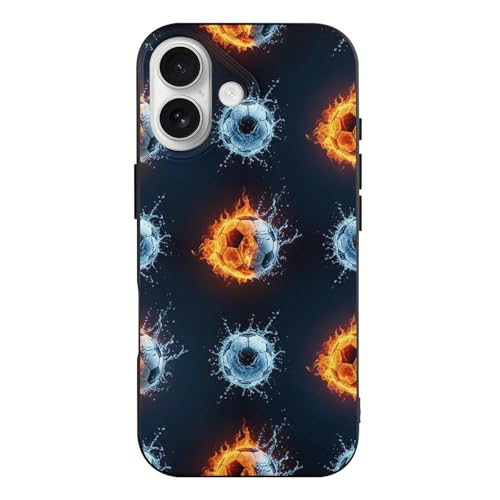 UTRSIFB Slim Protective Cover Compatible for iPhone 17 Case Ice Water Fire Flame Soccer Football, Lightweight TPU case with Anti-Slip Grip and Precise Cutouts for All Ports