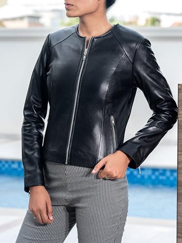 Jild Stylish Collarless Leather Jacket Women – Slim Fit Elegant Style Womens Lightweight Lambskin Leather Jacket4