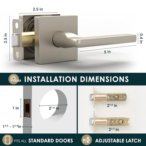 Image of Mega Handles Prime Passage Lever Door Handle for Closet or French Doors, Single Side Door Levers, Fits All Standard Door Sizes, Covered Screws Included - Satin Nickel (1 Pack) 5 inch