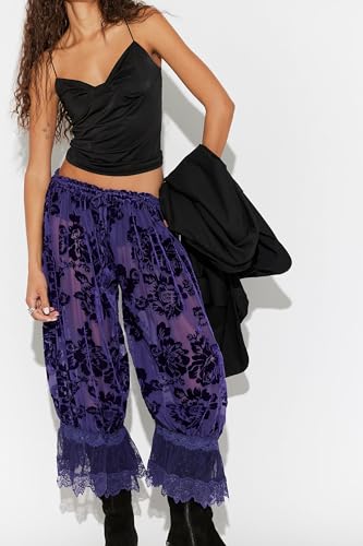 Image of UAURORAO Women Lace Trim Bloomer Pants Flowy Culottes Pantaloons Bloomers