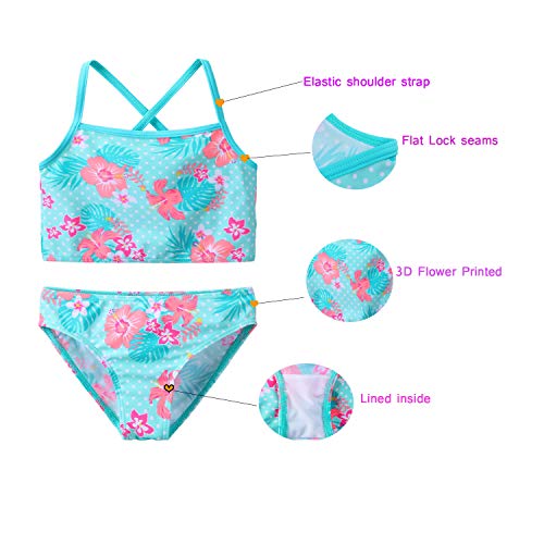 Girls Rash Guard 3-Piece Swimsuit Set UPF 50+ UV Surfing Sunsuit Jacket+Bikini +Bottom Kids Summer Beach Bathing Suit3