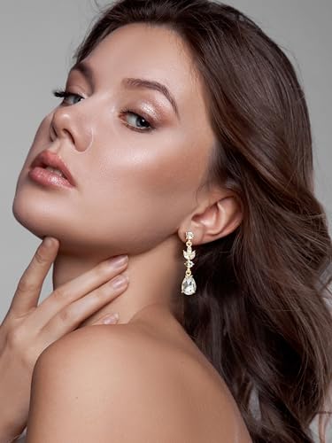 SWEETV Drop Earrings for Women,Bridesmaids,Brides -Teardrop Crystal Rhinestones Cubic Zirconia Earrings Dangling2