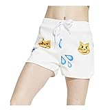 Womens Elastic Waist Cute Emoji Print Summer Beach Shorts Small