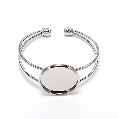 1Pcs/Pack 20mm Rhodium Bangle Cabochon Base Cuff Style Bracelet Blank Tray Bezels Setting Cabochon Supplies for Bracelet DIY Making (Rhodium, 20mm(0.79inch))