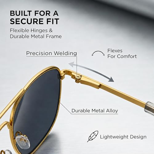 Image of CAMPCO HUMVEE Polarized Aviator Sunglasses for Men & Women - Gold Frame, Gray Lens, UV400 - Great for Driving, Fishing, Gifts