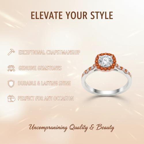 Image of Choose Your Gemstone Cathedral Halo Two Tone Engagement Ring 925 Sterling Silver Round Shape Halo Engagement Rings Lightweight Office Wear Everyday Gift Jewelry US Size 4 to 12