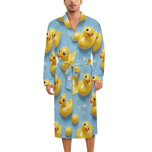 Peignoir de nuit en soie avec imprimé canard et ceinture à nouer