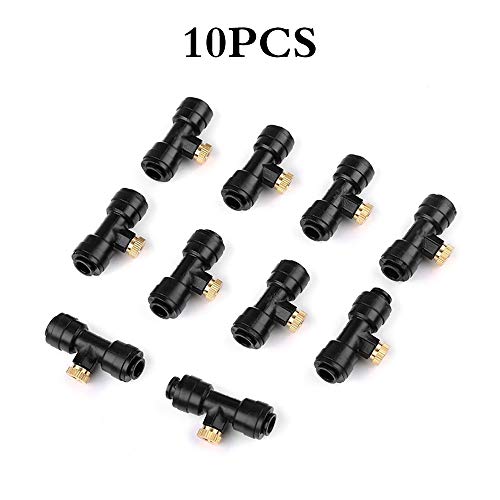 PopHMN Boquilla De Nebulización, Kits De Boquilla De Nebulización para Bricolaje Al Aire Libre, Juego De Nebulización De Junta En T Duradera para Patio Jardín, 10 Piezas, 1/4 Interfaces