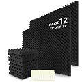 12 Pack Acoustic Panels Foam for Walls, 2"x12"x12" Sound Absorbing Panels, High Density Fire Resistant Soundproof Panels for Studio Recording (Black-12 Pack, 12"x12"x2")