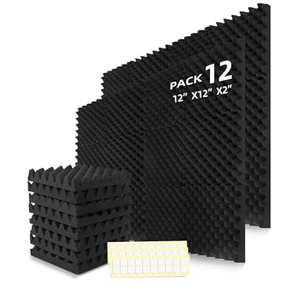 12 Pack Acoustic Panels Foam for Walls, 2"x12"x12" Sound Absorbing Panels, High Density Fire Resistant Soundproof Panels for Studio Recording (Black-12 Pack, 12"x12"x2")