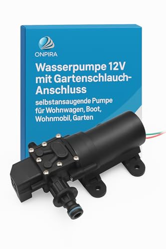 Wasserpumpe 12V (Hochdruckmembran) mit Gartenschlauch Anschluss selbstansaugende Pumpe für Wohnwagen, Boot, Wohnmobil, Garten