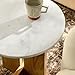 Modway Tarin Marble Top Side Table in Natural - Round Acacia Wood Living Room End Table - Modern Plant Stand or Small Drink Table