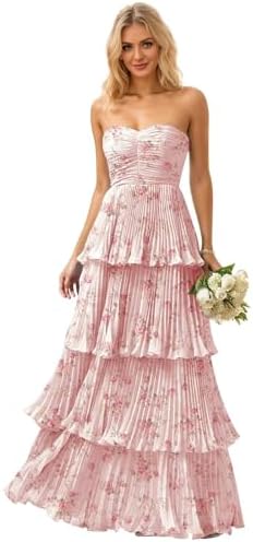 Mollyevers Strapless Ruffle Prom Dresses for Women Long Flowy Tie...