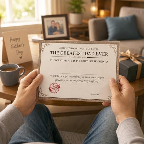 Image of Party Propz Happy Fathers Day Certificate - 1 Pc The Greatest Dad Ever Certificate for Papa, Best Dad Gifts, Fathers Day Gift, Gifts for Papa (Cardstock)