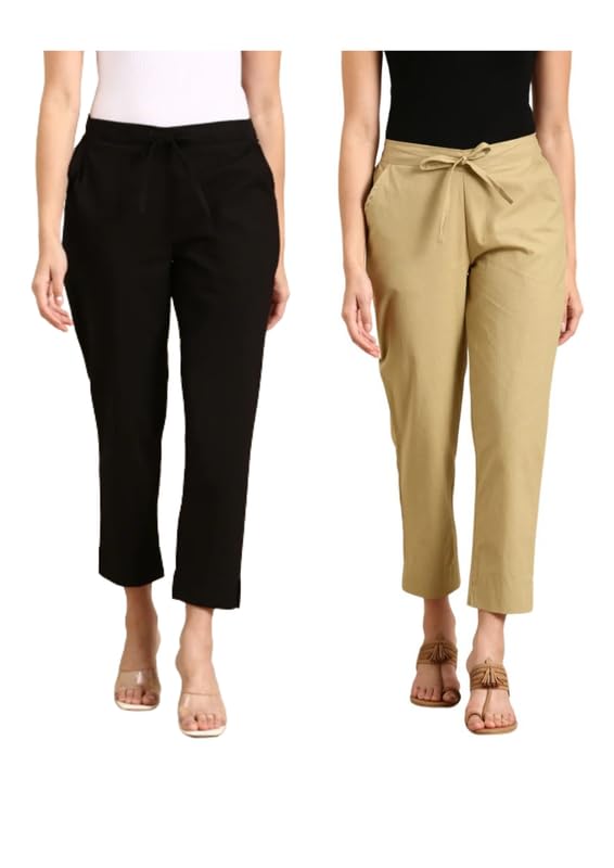 Moirai Woman Cotton Trouser Pants Regular Fit Kurti Pant Daily Office Formal Casual Use | Combo Pack of 2