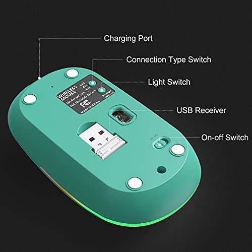 Rgb Wireless Mouse, Wisfox 2.4G Rechargeable Silent Wireless Bluetooth Mouse, 3 Modes (Bluetooth 5.0/3.0 + Usb), Led Ergonomic Mouse For Laptop Desktop Windows Mac Ipad (Coral Blue) #TOP5