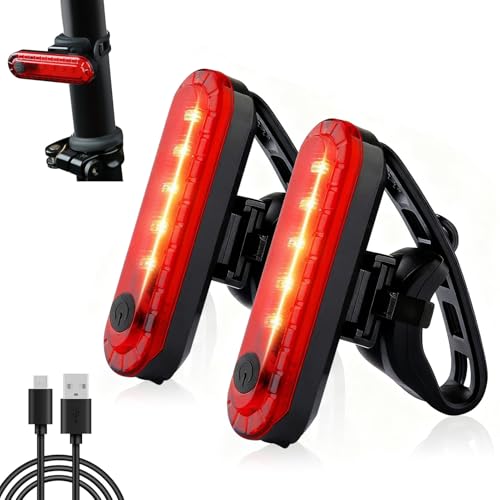 2 Pack LED Rear Bike Tail Lights Ultra Bright USB Rechargeable Bicycle