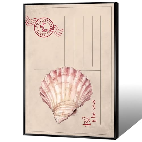 KOEUIRW Pink Beach Preppy Wall Art Coastal Granddaughter Aesthetic Room Decor Picture Trendy Preppy Ocean Shells Prints Painting For Girls Apartment Dorm Bedroom Home Decoration 12x16in Framed