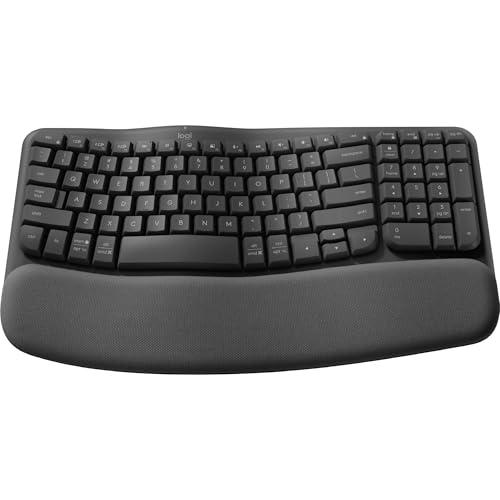 Logitech Wave Keys for Business, Teclado ergonómico inalámbrico con reposamanos Acolchado - Grafito, Disposición QWERTZ Alemán