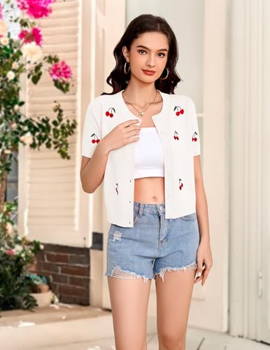 Bbonlinedress Women's 2025 Summer Cardigan Sweater Cropped Short Sleeve Button Down Knit Shrugs4