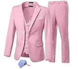 Yanlu Men's Pink Prom Suit Set - 3 Piece Suit with Blazer, Vest & Pants - Notch Lapel, Two Button - Dry Clean Only