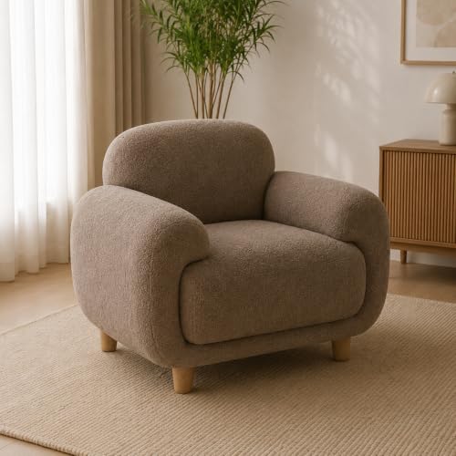 Image of Modern Classic Teddy Boucle Fabric Sofa for Living Room Bedroom Reception and Office 3+1+Ottoman Sofa for Living Room (Taupe)