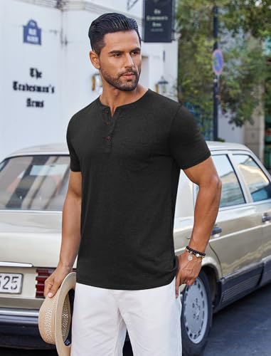 COOFANDY Men's Casual Henley Shirts Short Sleeve Pocket T-Shirts Lightweight Button Henley Pullover Basic Tees3