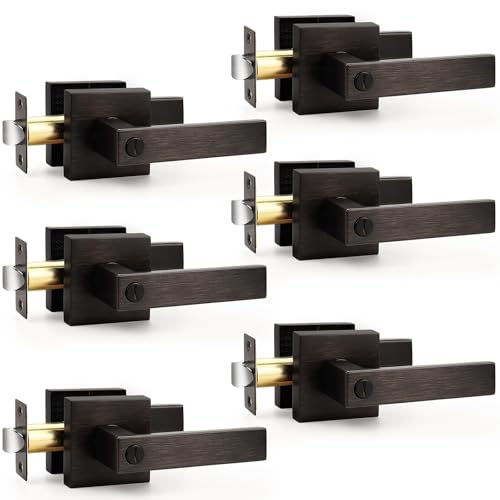 Probrico Oil Rubbed Bronze Privacy Door Levers Heavy Duty Lockset for Interior Bedroom/Bathroom Flat Square Universal Handing Handlesets/Leversets 6 Pack
