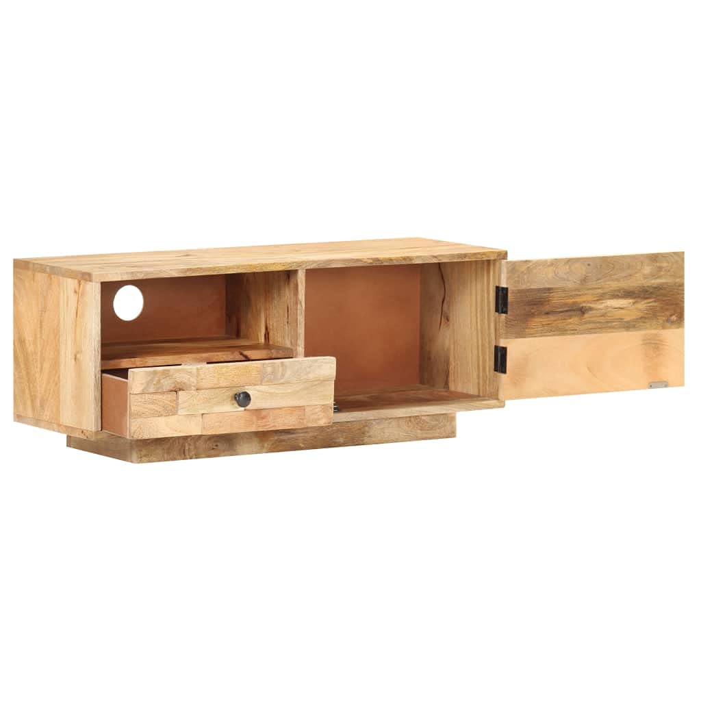 TV-Schrank aus massivem Mangoholz, 90x30x35 cm, Naturholz-Finish, robuster Fernsehschrank für Wohnzimmer, praktisches Media Center mit Stauraum