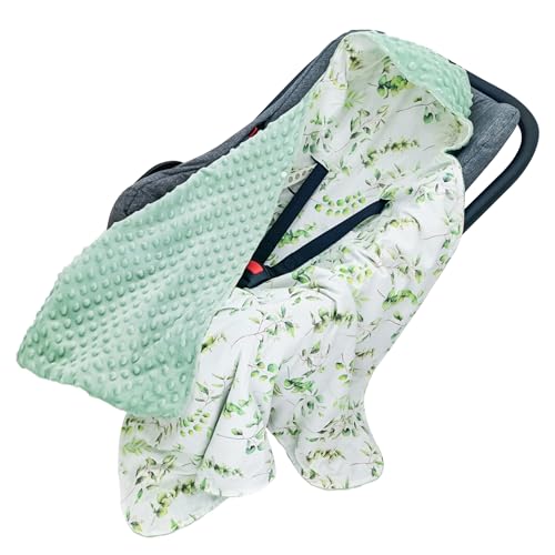 Image of Miracle Baby Car Seat Blanket for Babies, Minky Dot Carseat Swaddle Blankets for Infants Newborn Boys and Girls (Green Leaves)