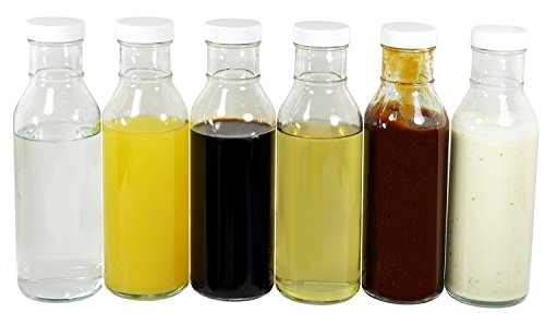 Nicebottles Clear Glass Beverage/Sauce Bottles, 12 Oz, White Caps - Case Of 12 #TOP1